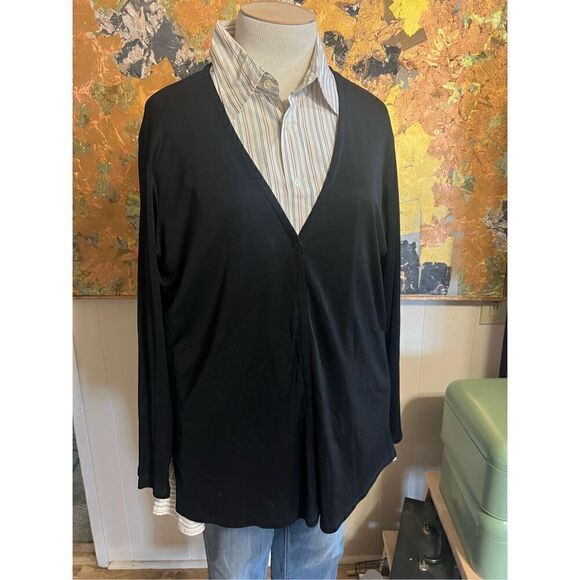 Vintage Eileen Fisher Woman Nlack Slinky Knit Lightweight Black One Button Cardi - Picture 1 of 10